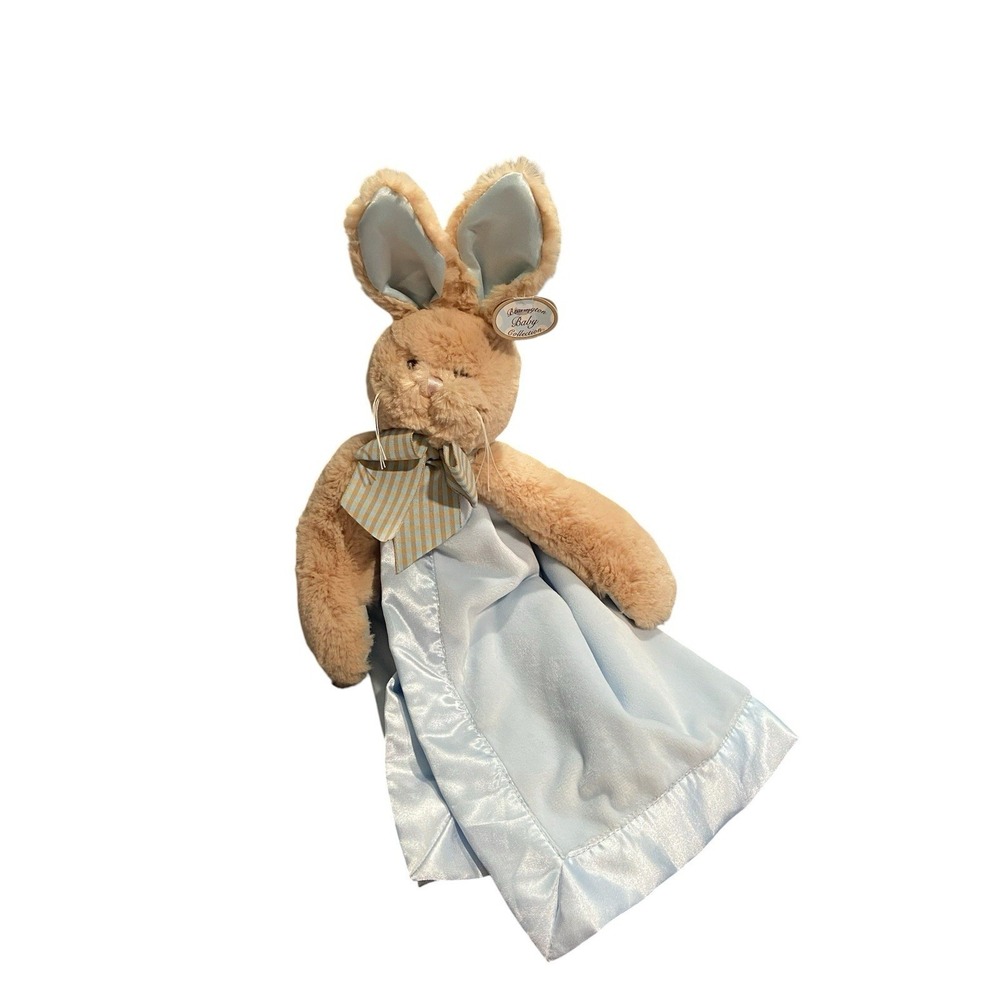BEARINGTON BABY Brown Bunny Rabbit Blue Lovey Satin Trim Plaid Bow Security